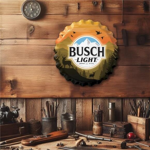 Busch Light Beer Hunting Metal Bottle Cap Sign Garage Shop Bar Man Cave LARGE NW - Picture 2 of 6